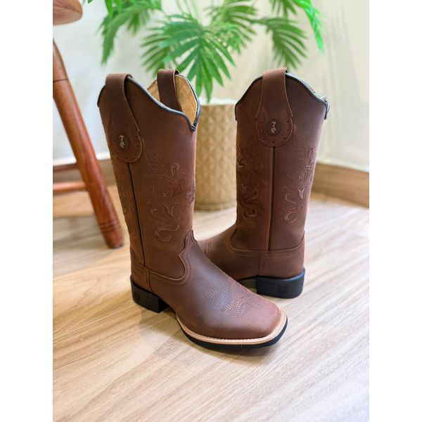 BOTA TEXANA EM COURO HORSE NESCAU BASICA BORDADO MARROM