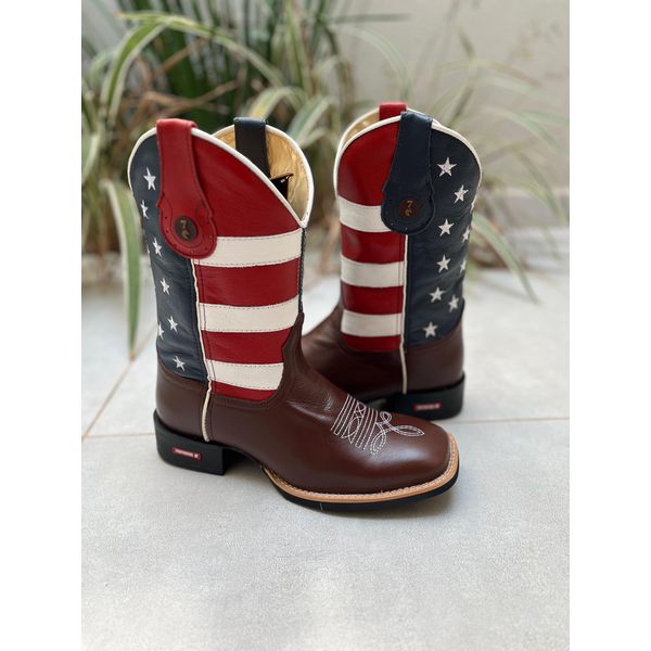 BOTA TEXANA EM COURO ESTADOS UNIDOS BORDADO FLORAO