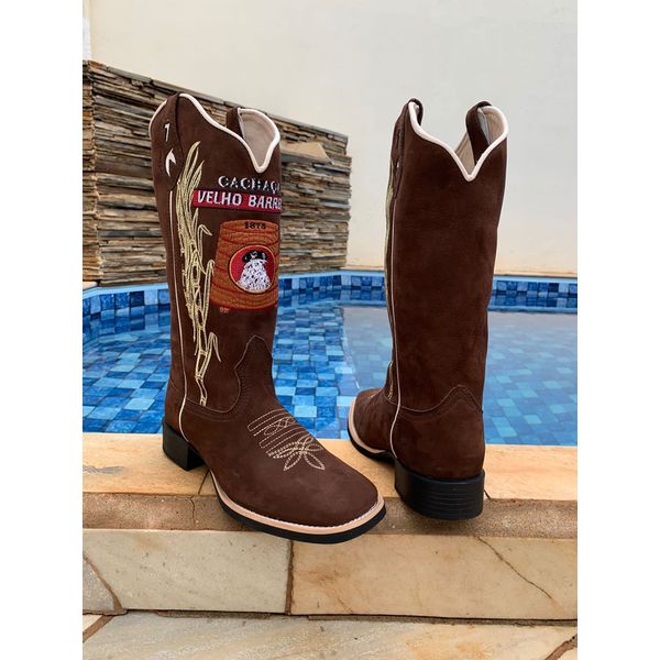 BOTA TEXANA EM COURO NOBUCK BORDADO VELHO BARREIRO