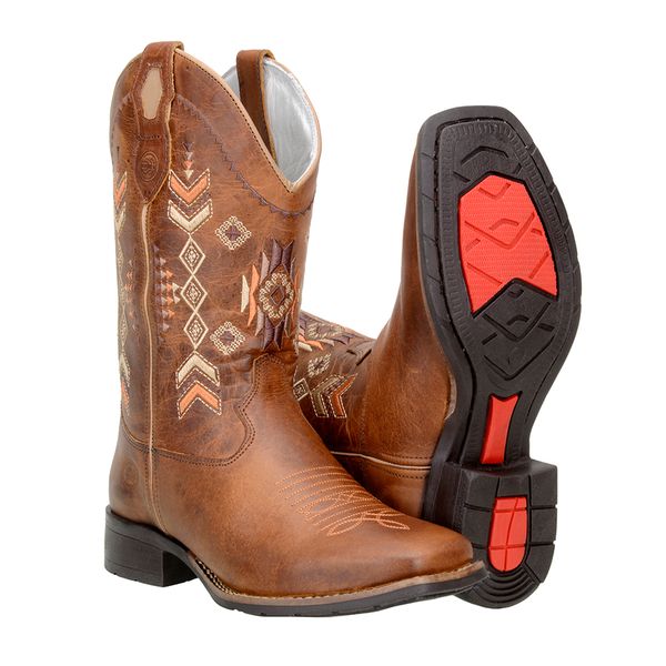 Bota Country Montaria Feminina Cano Médio Em Couro Nobre Castor