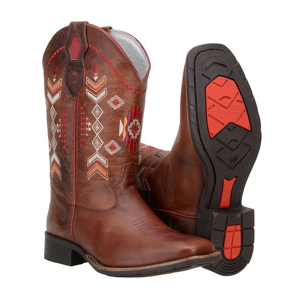 Bota Country Feminina Em Couro Legitimo Havana Cano Médio Bordado