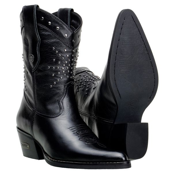 Bota Feminina Country Cano curto Em Couro Nobre Preto