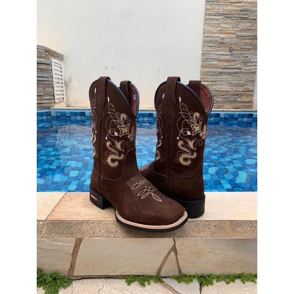 Bota Texana em Couro Marron com bege