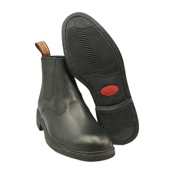 Botina Oliveira Vira Francesa Tradicional Bico Redondo Preto liso