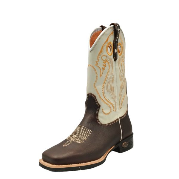 Bota 10.021 Brown Café / Gelo Bordado dourado florão alaranjado