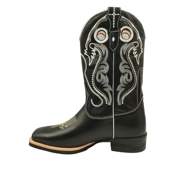 Bota 10.021 preta/preta bordado branco 