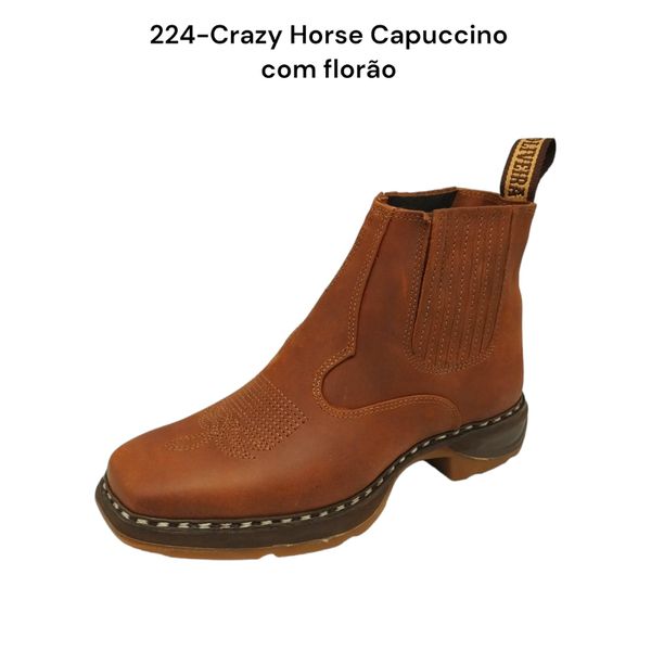 Botina Vira Francesa Moderna Solado Jump Crazy Horse Capuccino com Florão