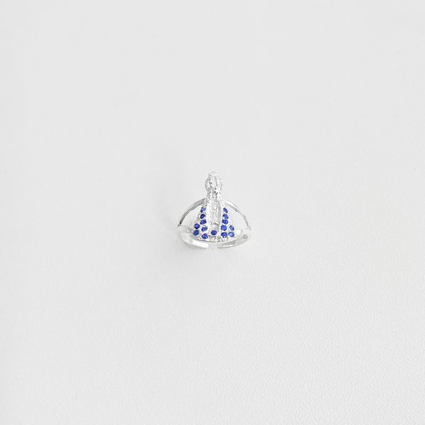 Anel falange Nossa Senhora Aparecida azul prata 925 