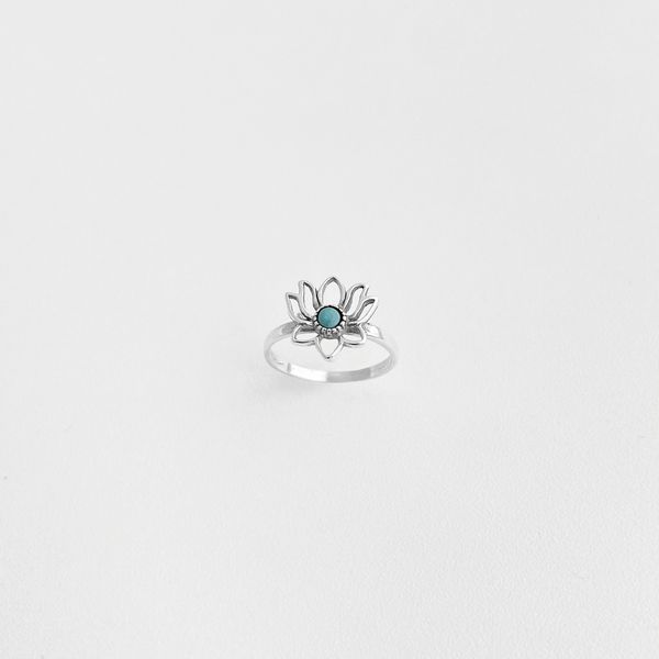 Anel flor de Lótus turquesa prata 925
