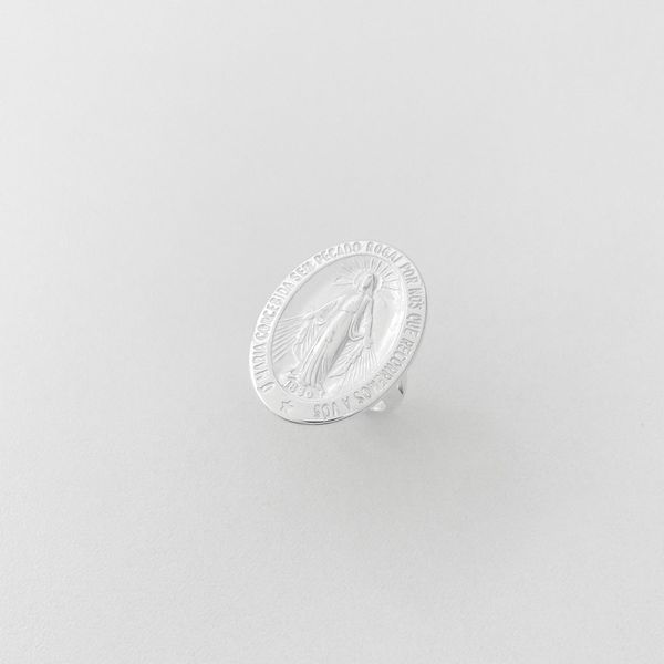 Anel medalha oval Nossa Senhora das Graças prata 925 