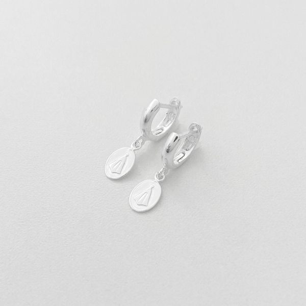 Brinco argolinha pingente Nossa Senhora pendurado prata 925 