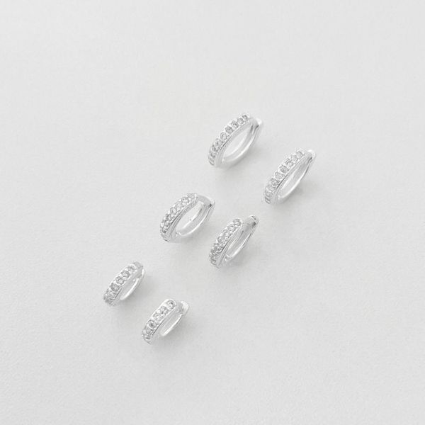Brinco kit três pares argola com zircônias prata 925