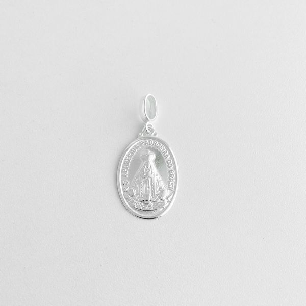 Pingente medalha oval grande Nossa Senhora Aparecida prata 925 