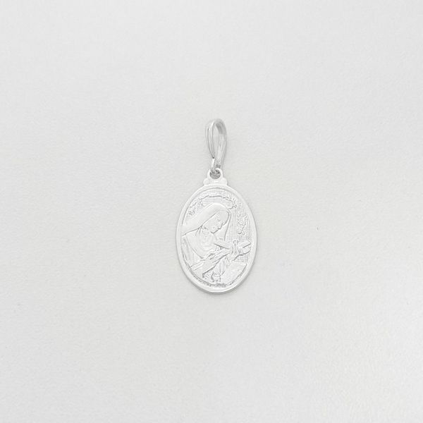 Pingente medalha oval média Santa Rita de Cássia prata 925 