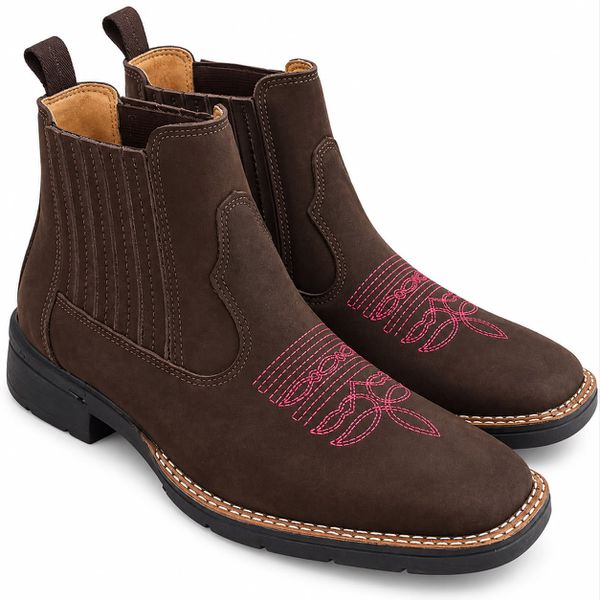 Botina Texana Brahman Boots Café com Rosa - Brahman Boots