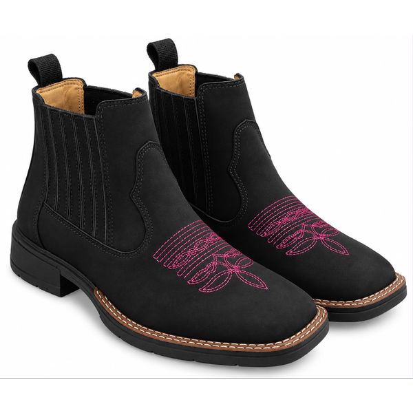 Botina Texana Brahman Boots Preta com Rosa - Brahman Boots
