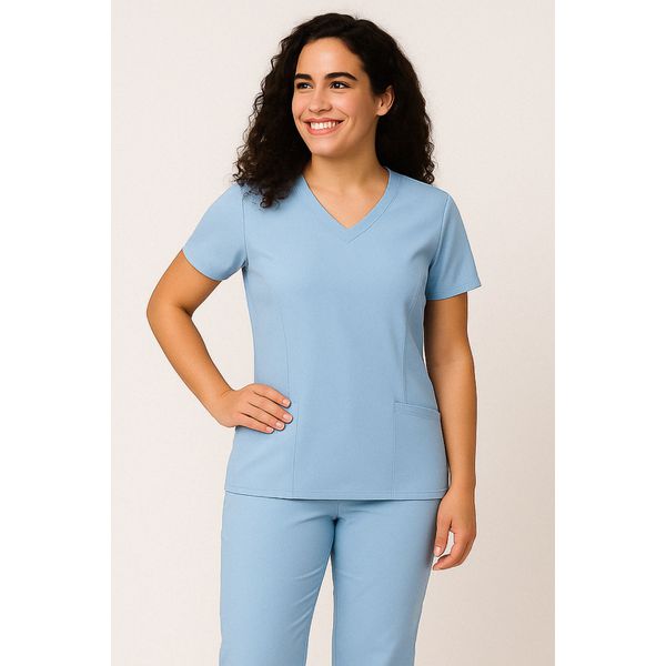 Camisa Scrub Pijama Cirúrgico Azul Bebe Gabardine