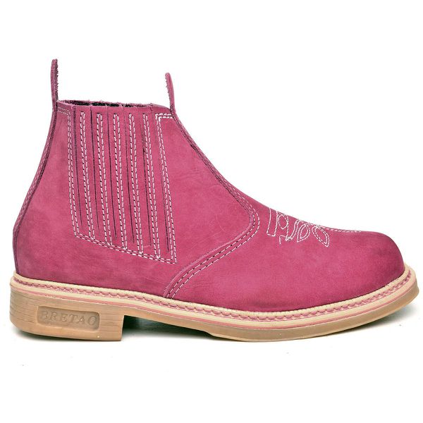 Botina Feminina Nobuck Rosa Estampa Florão
