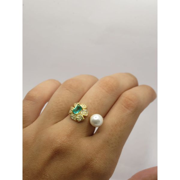 Anel Pérola com Flor Regulável 2mm - BRIDA FOLHEADOS