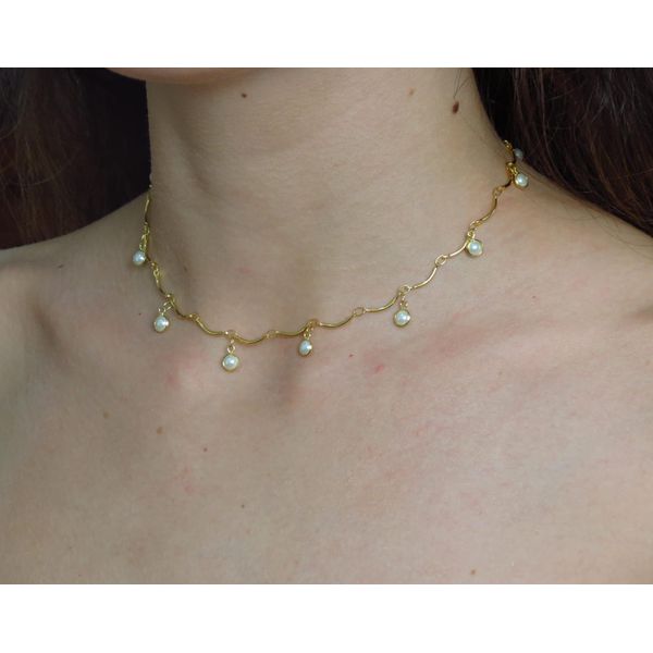 Choker de Pérolas 35cm + Extensor - BRIDA FOLHEADOS