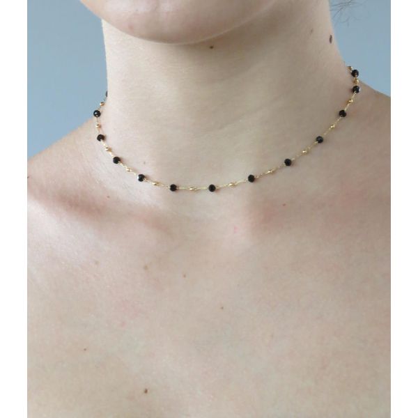 Choker Pedras Pretas e Bolinhas 35+5cm - BRIDA FOLHEADOS
