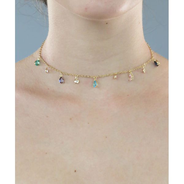 Choker Pedras Coloridas 30+10cm - BRIDA FOLHEADOS