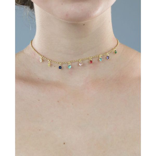 Choker Pedras Coloridas 30+10cm - BRIDA FOLHEADOS