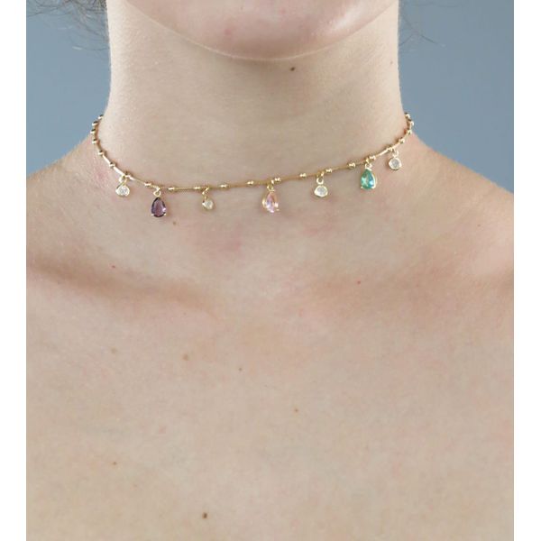 Choker Bolinha com Pedras Coloridas 30+1... - BRIDA FOLHEADOS