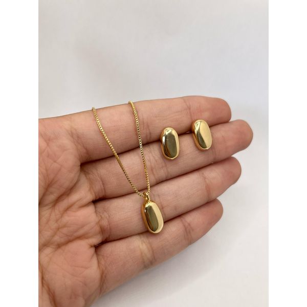 Conjunto Colar e Brinco Oval Liso - BRIDA FOLHEADOS