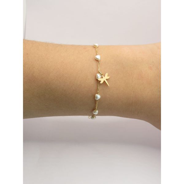 Pulseira Infantil Pérola e Libélula 13+5... - BRIDA FOLHEADOS