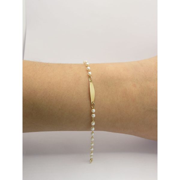Pulseira Infantil Plaquinha Pérola 14cm - BRIDA FOLHEADOS