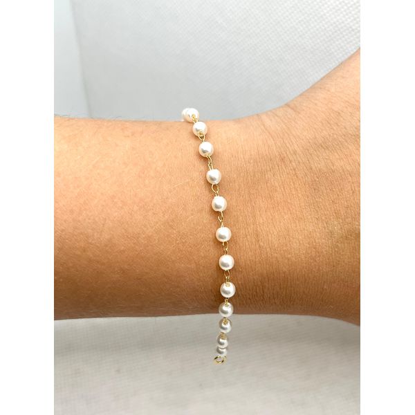 Pulseira Infantil Pérolas Maior 14cm - BRIDA FOLHEADOS