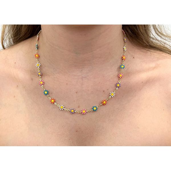 Colar Margaridas Coloridas 45+5cm - BRIDA FOLHEADOS