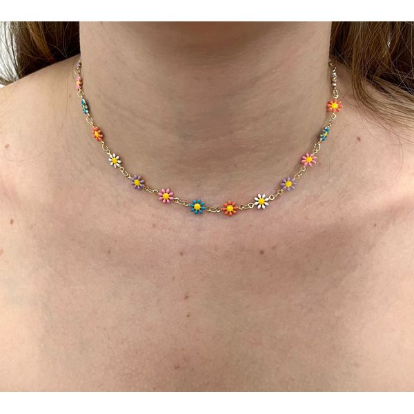 Colar Margaridas Coloridas 35+5cm - BRIDA FOLHEADOS