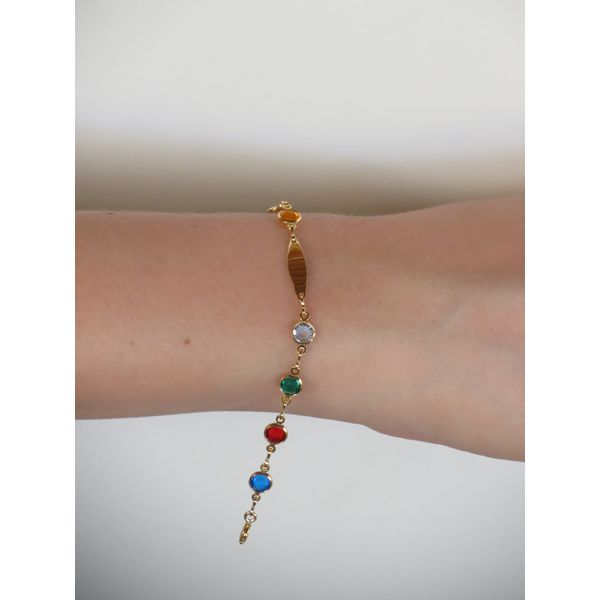 Pulseira Infantil Plaquinha Pedras Color... - BRIDA FOLHEADOS