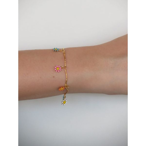 Pulseira Infantil de Margaridinhas 15cm - BRIDA FOLHEADOS