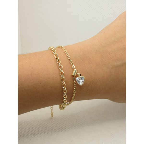 Pulseira 2x1 Coração Zircônia 16+5cm - BRIDA FOLHEADOS