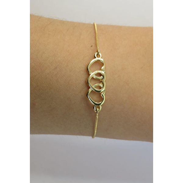 Pulseira 3 Corações 14+5cm - BRIDA FOLHEADOS