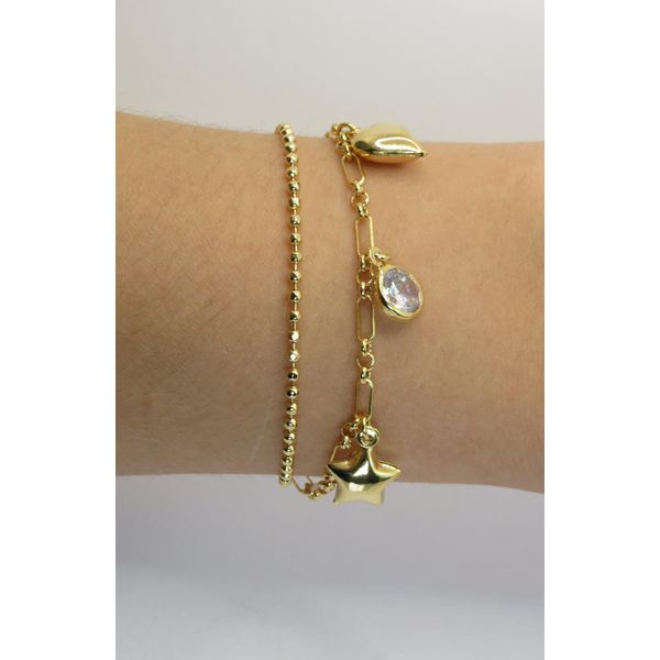 Pulseira Feminina 2x1 17,5cm + Extensor - BRIDA FOLHEADOS