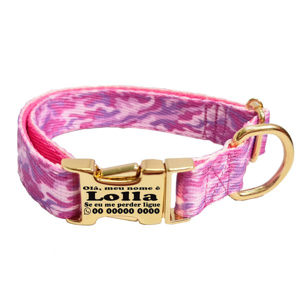 Coleira Camuflado Rosa com fecho de engate rápido 