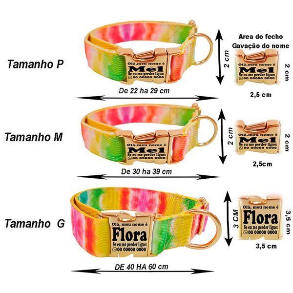 caloline tie dye bal collar M-65　M Coleira com guia estampa tie dye com fecho de engate rápido