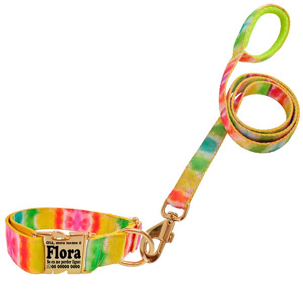 caloline tie dye bal collar M-65　M Coleira com guia estampa tie dye com fecho de engate rápido