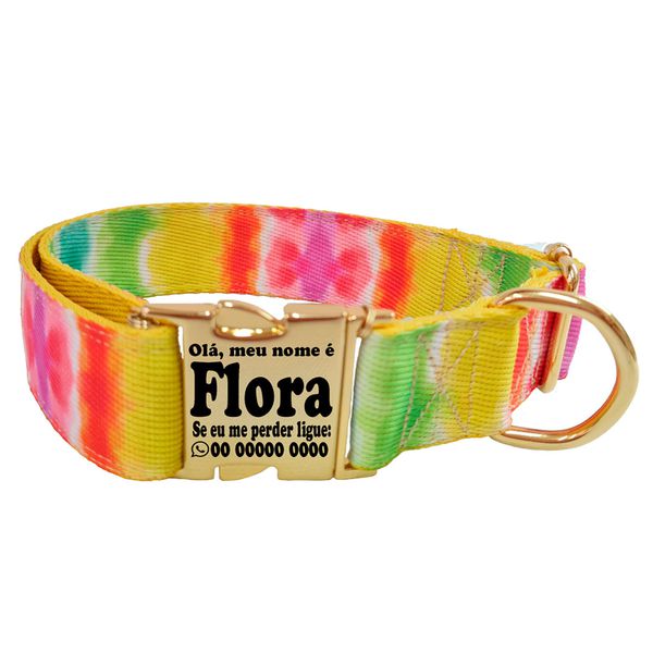 Coleira com guia estampa tie dye com fecho de engate rápido