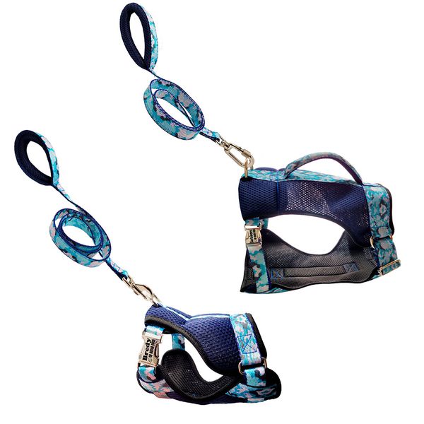 Coleira Peitoral Azul estilo colete com guia 
