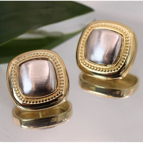Brinco Quadrado Bicolor Dourado