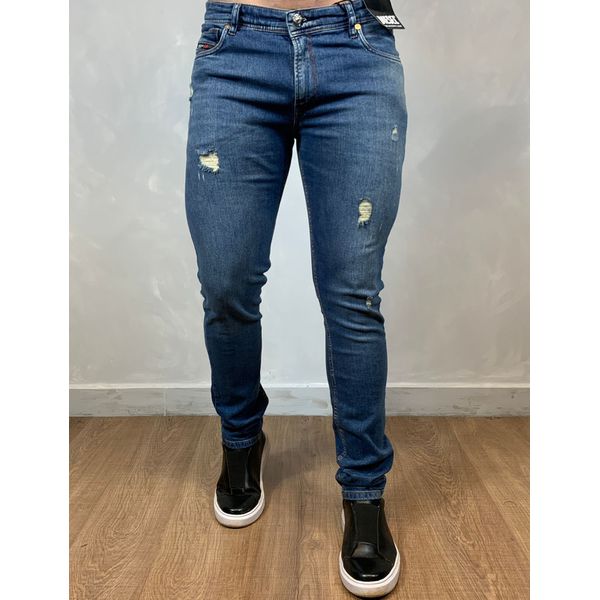 Calça Jeans Masculina Slim Lycra Elastano - Azul Claro - Camisaria J SILVER