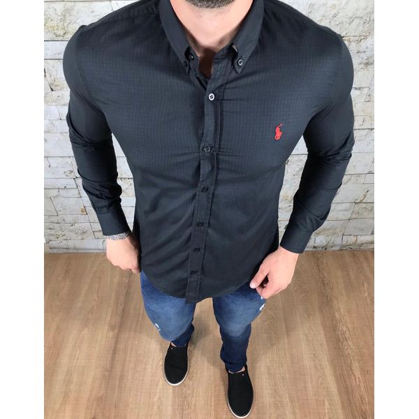 Camisa manga Longa PRL Preto detalhado