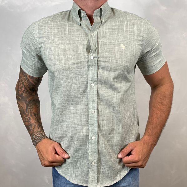 Camisa Manga Curta Linho PRL Cinza⭐