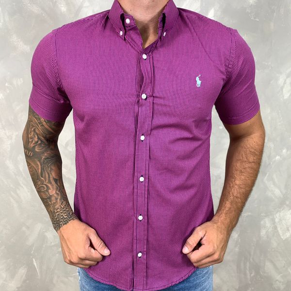 Camisa Manga Curta PRL Micro Xadrez Rosa⭐