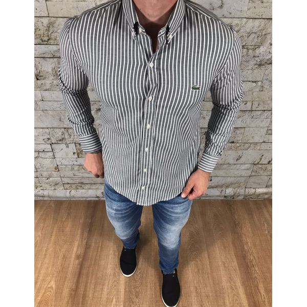 Camisa Manga Longa LCT cinza detalhado linha branca